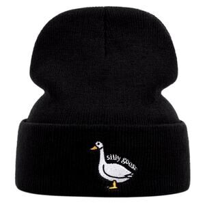Silly Goose Beanie Hat Winter Warm Funny Goose Knitted Caps Toddler Black